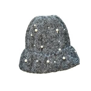 Natasha Warm Knit Hat with Pearl Accents